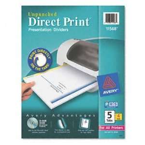  AVE11568   Direct Print Unpunched 5 Tab Dividers for Laser 