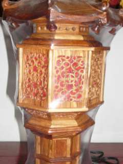 Pair of Sandal Wood Lotus Tower Carving Lamps s2838  