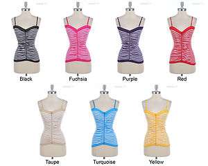 Seamless Stripe Removable Spaghetti Strap Front Zippered Tank Top Tube 