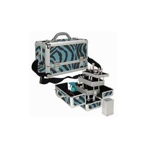   Blue Zebra Professional Aluminum 3 Tray Makeup Train Case Beauty