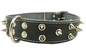 Rottweiler Leather Dog Collar Spiked 20 24 size 1.6wide Large Grey 