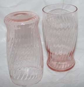 Set of two Pink Glass Swirled 10 ounce water glasses