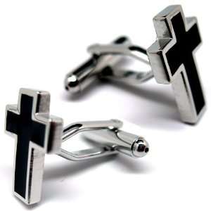    Black Enamel Religious Cross Cufflinks Cuff Links 