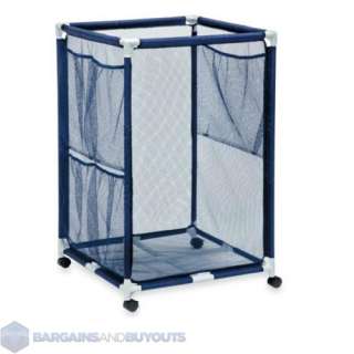 Outdoor Blue Nylon Mesh Pool Toy Storage Bin With Casters   Large 