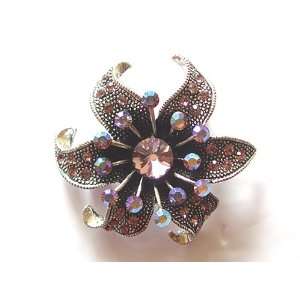  Inspired Genuine Amethyst Crystal Rhinestone Flower Fashion Pin Brooch