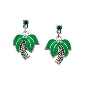  Large Palm Tree Emerald Swarovski Post Charm Earrings 