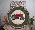red tractor plate w stand tabletop or wall 