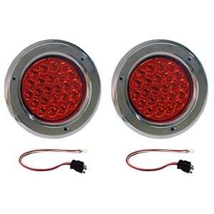   of 2 4 LED 24 Diode Chrome Truck Trailer Boat Red Lights Automotive