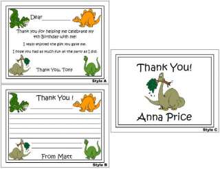 Dinosaur kids Birthday Party Personalized Thank You Note Cards  