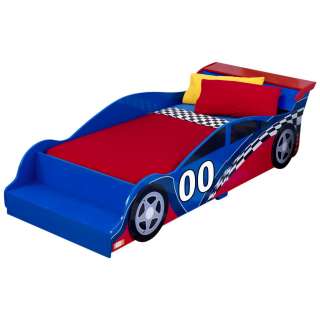KidKraft Race Car Blue Red Toddler Bed Cot Safety Rails & Bench 