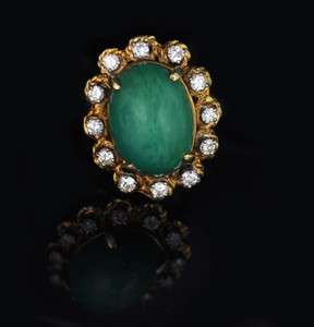 Estate Vintage Green Turquoise Diamond 18k Gold Ring  