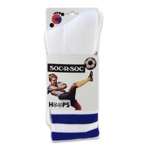   3pk 10 13 Adult White/Blue Thin Stripe Soccer Socks