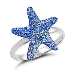    Sterling Silver Blue and White CZ Starfish Ring, 5 Jewelry
