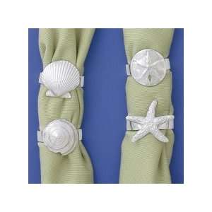   Pewter Seaside Seashell Starfish Napkin Rings Set of 4