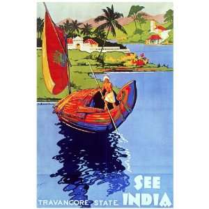 11x 14 Poster. Sea India, Travancore state, Travel Poster. Decor 