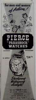 1942 WWII PIERCE PARASHOCK BLACK + GOLD 24 HR DIAL SWEEP SECONDS 