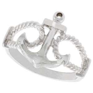  Sterling Silver Diamond Cut Anchor Ring, size 6.5 Jewelry