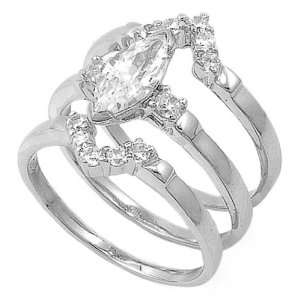  Sterling Silver with Cubic Zirconia Three Piece Wedding 