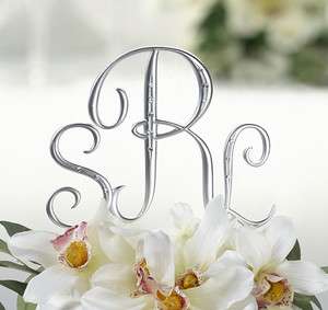 Silver Monogram Wedding Cake Toppers Initial   Set of 3  