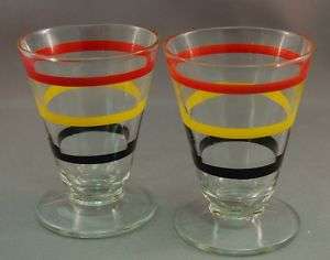 Hocking Footed Whiskey Striped Depression Glass Glasses  