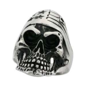 Surgical Steel Goth Biker Skull Ring with American Flag Bandana 