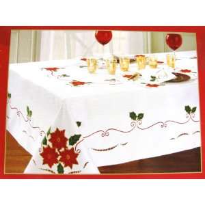  Seasons Applique Embroidered Tablecloth Pointsettia Ivy 