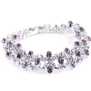   Silver and Purple Tanzanite Crystal Rhinestone Clasp Bracelet Jewelry