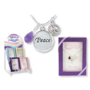 Tokens of Inspiration PEACE Charm Necklace w/ Verse   Crystal & Dove