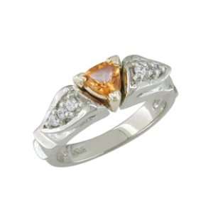    Avila 14K White Gold Ring with Trillion Citrine & Diamonds Jewelry