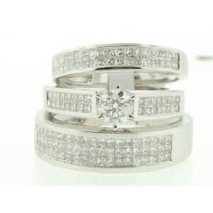   Wedding Engagement Trio Bridal Ring Set (Ladies size 7, Mens size 10