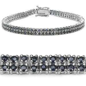    7.00 Carat Genuine Sapphire Double Row Silver Bracelet Jewelry