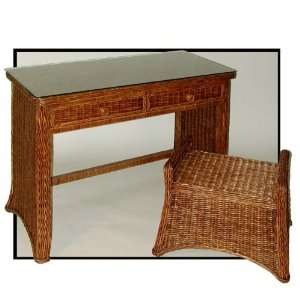  Roma Wicker Vanity Desk with Bench Furniture & Decor
