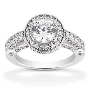  1.15CT Vintage Halo Diamond Ring 14K White Gold Jewelry