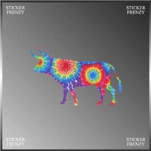 Bull Cow Ox Silhouette Tie Dye Design Peace Decal White Animal Vinyl 