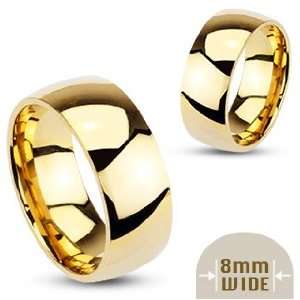 Gold IP 8mm Wide Glossy Mirror Polished Traditional Wedding Band Ring 