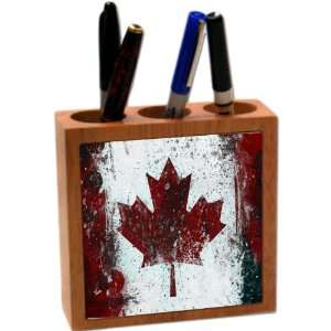 KnightTM Canadian Flag Design 5 Inch Tile Maple Finished Wooden Tile 