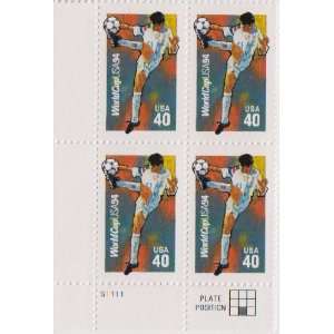FIFA   WORLD CUP SOCCER 94 #2835 Plate Block of 4 x 40¢ US Postage 